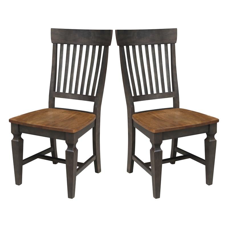 Vista Solid Wood Slat Back Chair - Set of 2 Chairs in Hickory/Washed Coal