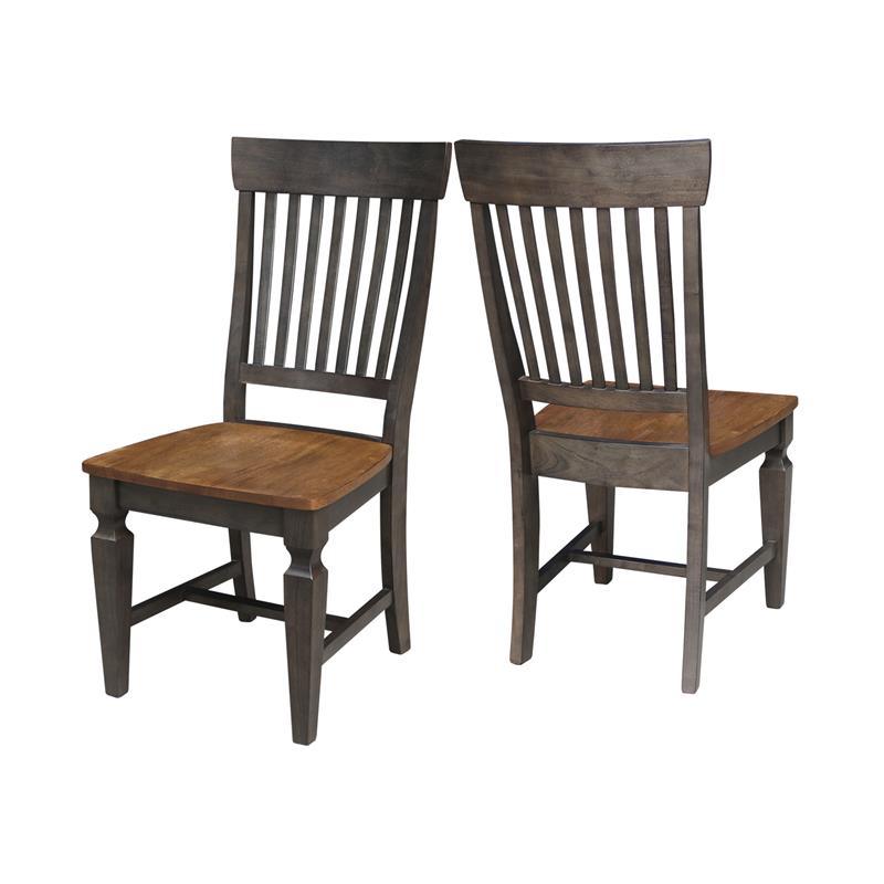 Vista Solid Wood Slat Back Chair - Set of 2 Chairs in Hickory/Washed Coal