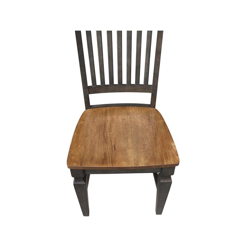 Vista Solid Wood Slat Back Chair - Set of 2 Chairs in Hickory/Washed Coal