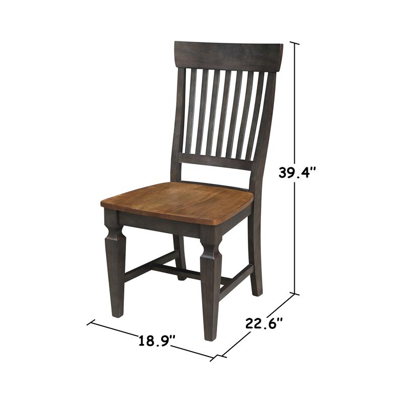 Vista Solid Wood Slat Back Chair - Set of 2 Chairs in Hickory/Washed Coal