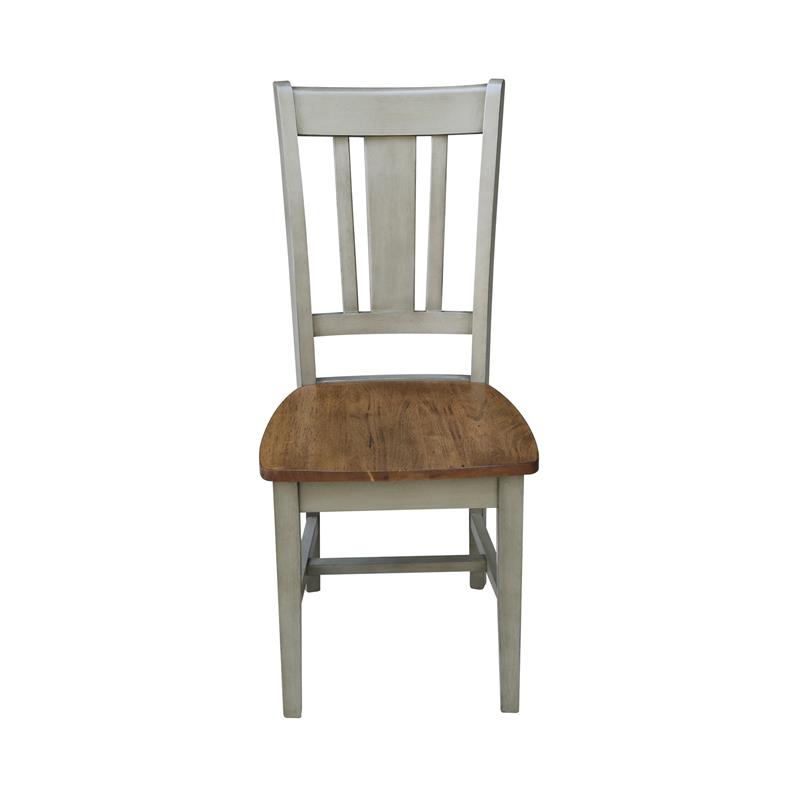 San Remo Solid Wood Splatback Chair in Distressed Hickory/Stone-Set of 2