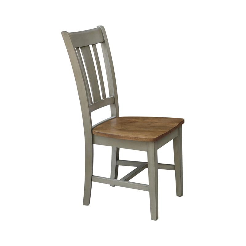 San Remo Solid Wood Splatback Chair in Distressed Hickory/Stone-Set of 2