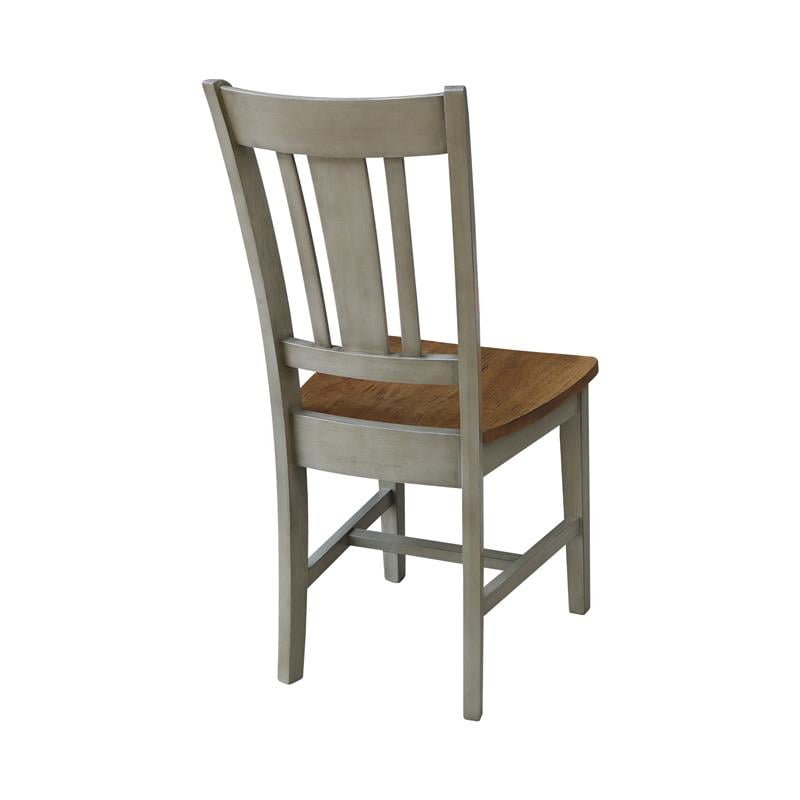 San Remo Solid Wood Splatback Chair in Distressed Hickory/Stone-Set of 2
