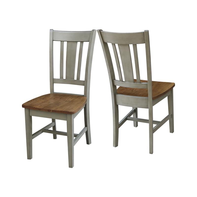San Remo Solid Wood Splatback Chair in Distressed Hickory/Stone-Set of 2