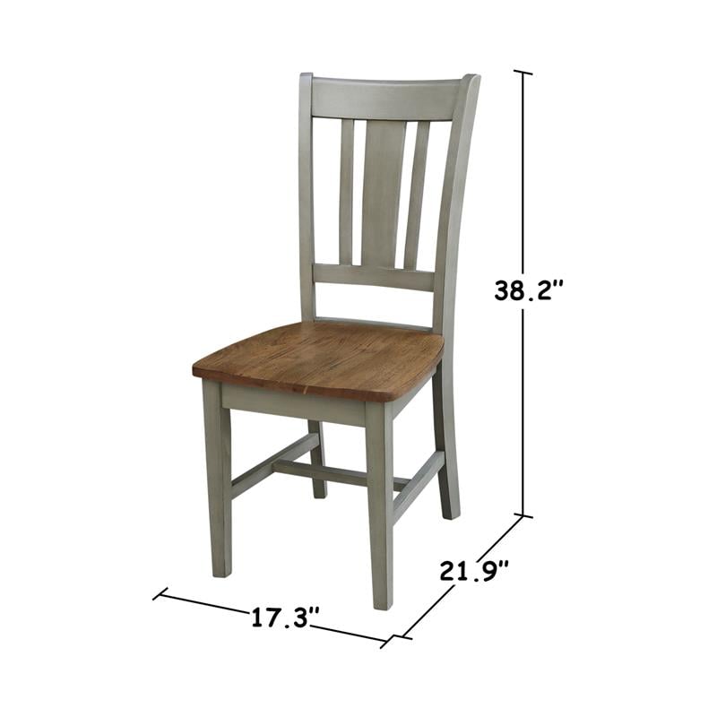 San Remo Solid Wood Splatback Chair in Distressed Hickory/Stone-Set of 2