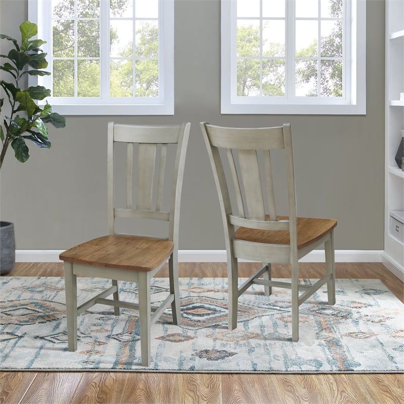 San Remo Solid Wood Splatback Chair in Distressed Hickory/Stone-Set of 2