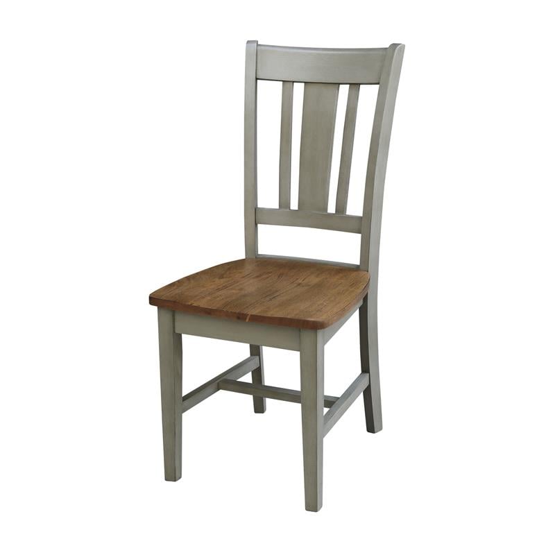 San Remo Solid Wood Splatback Chair in Distressed Hickory/Stone-Set of 2