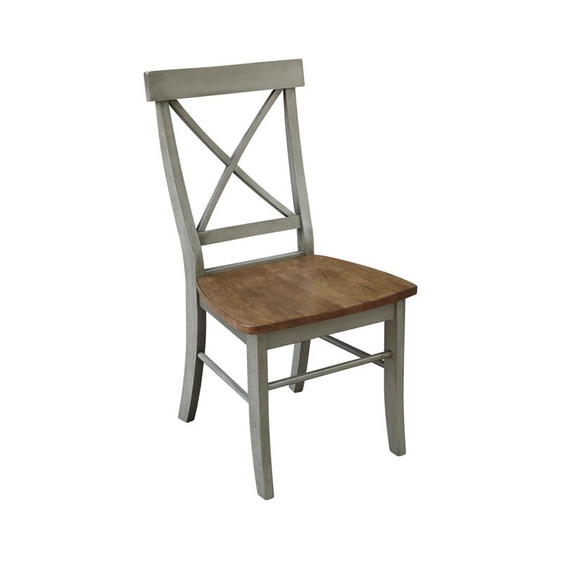 X-Back Solid Wood Chair in Distressed Hickory/Stone - Set of 2 Chairs