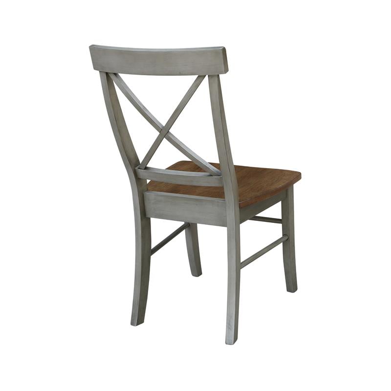 X-Back Solid Wood Chair in Distressed Hickory/Stone - Set of 2 Chairs