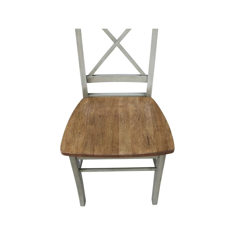 X-Back Solid Wood Chair in Distressed Hickory/Stone - Set of 2 Chairs