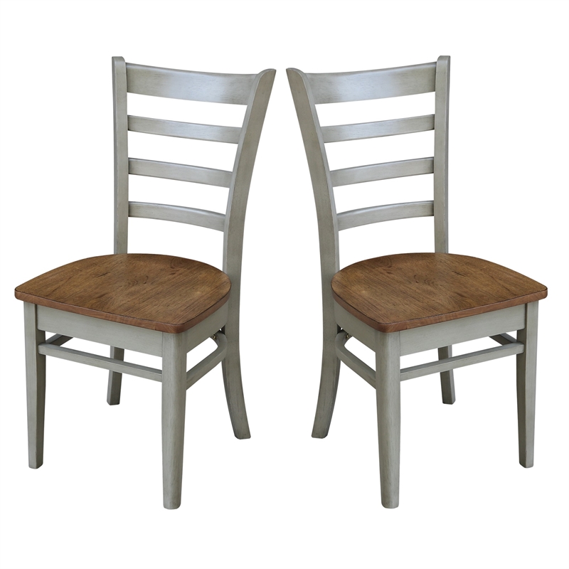 Emily Solid Wood Side Chair in Distressed Hickory/Stone - Set of 2 Chairs