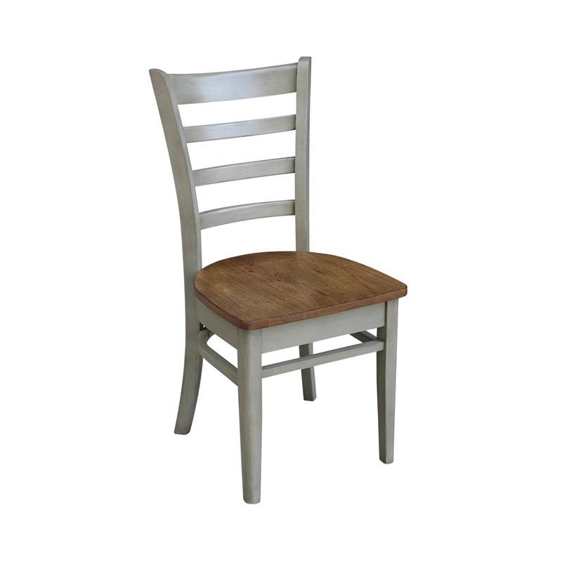 Emily Solid Wood Side Chair in Distressed Hickory/Stone - Set of 2 Chairs