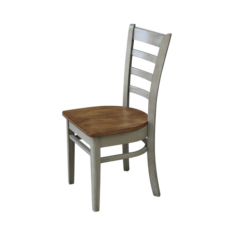 Emily Solid Wood Side Chair in Distressed Hickory/Stone - Set of 2 Chairs