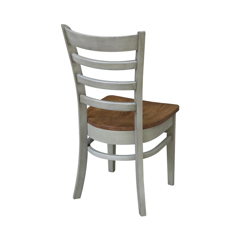 Emily Solid Wood Side Chair in Distressed Hickory/Stone - Set of 2 Chairs