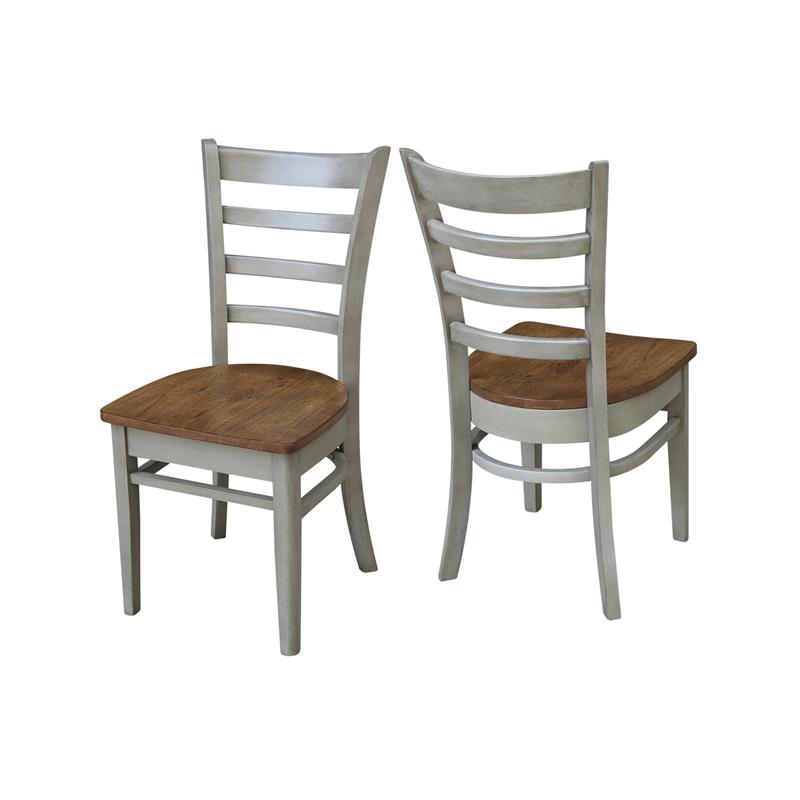 Emily Solid Wood Side Chair in Distressed Hickory/Stone - Set of 2 Chairs