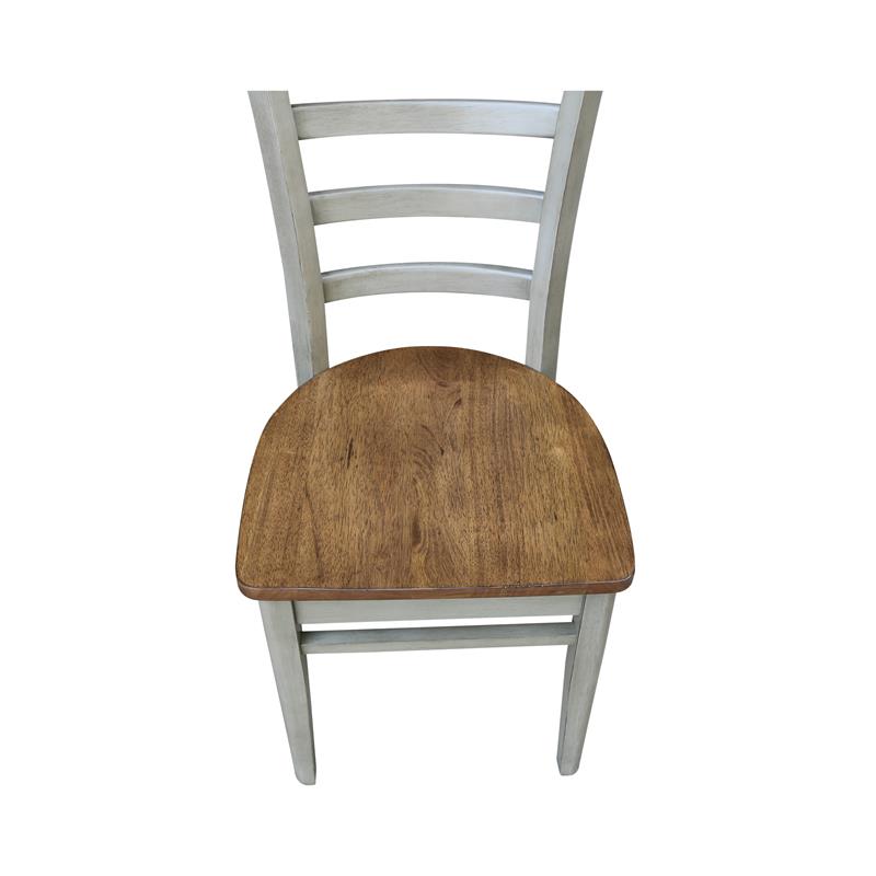 Emily Solid Wood Side Chair in Distressed Hickory/Stone - Set of 2 Chairs