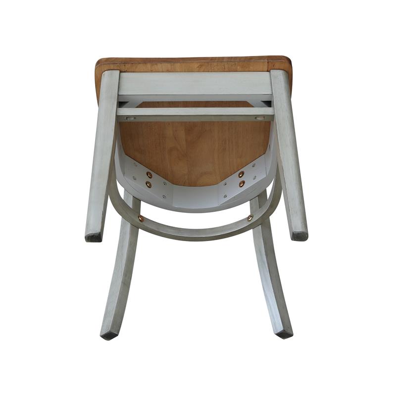 Emily Solid Wood Side Chair in Distressed Hickory/Stone - Set of 2 Chairs