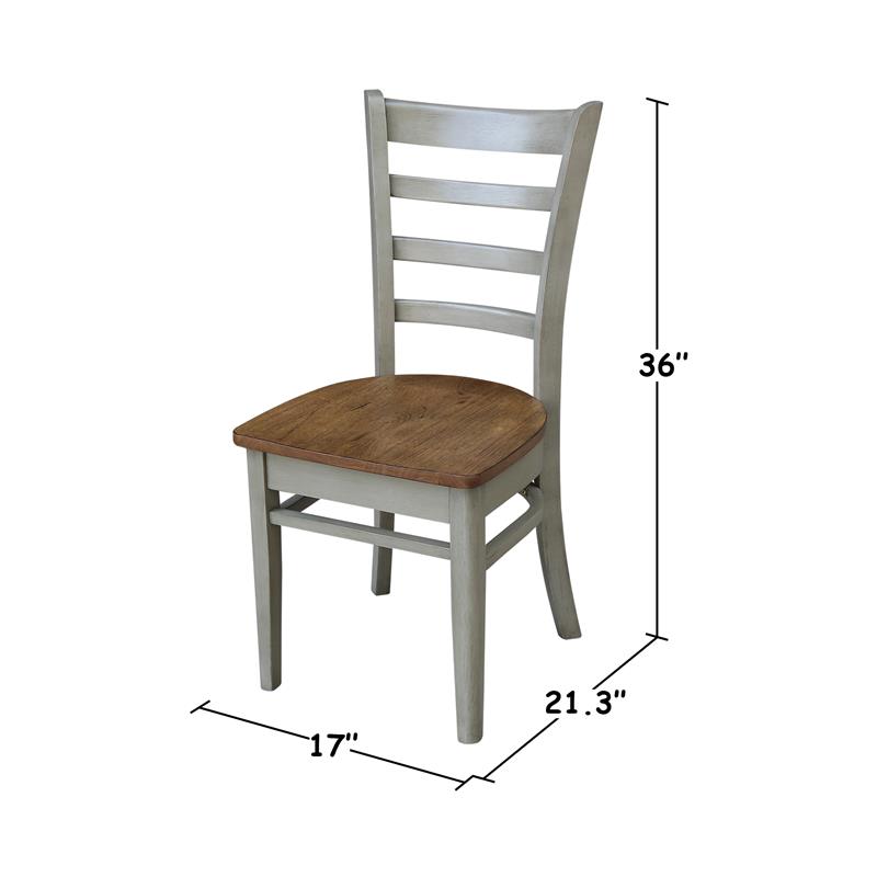 Emily Solid Wood Side Chair in Distressed Hickory/Stone - Set of 2 Chairs