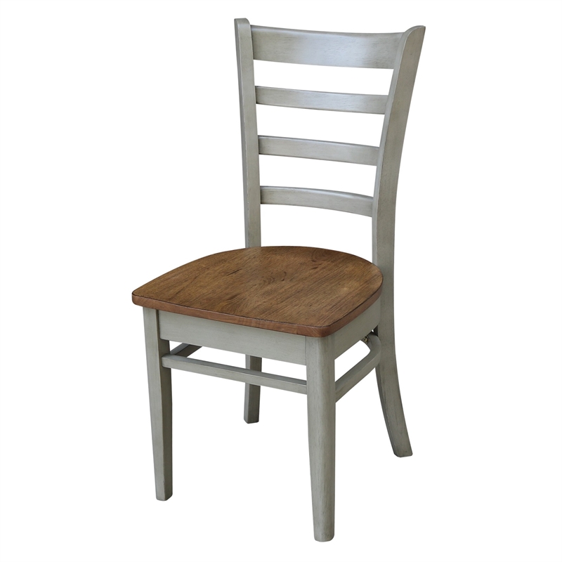 Emily Solid Wood Side Chair in Distressed Hickory/Stone - Set of 2 Chairs