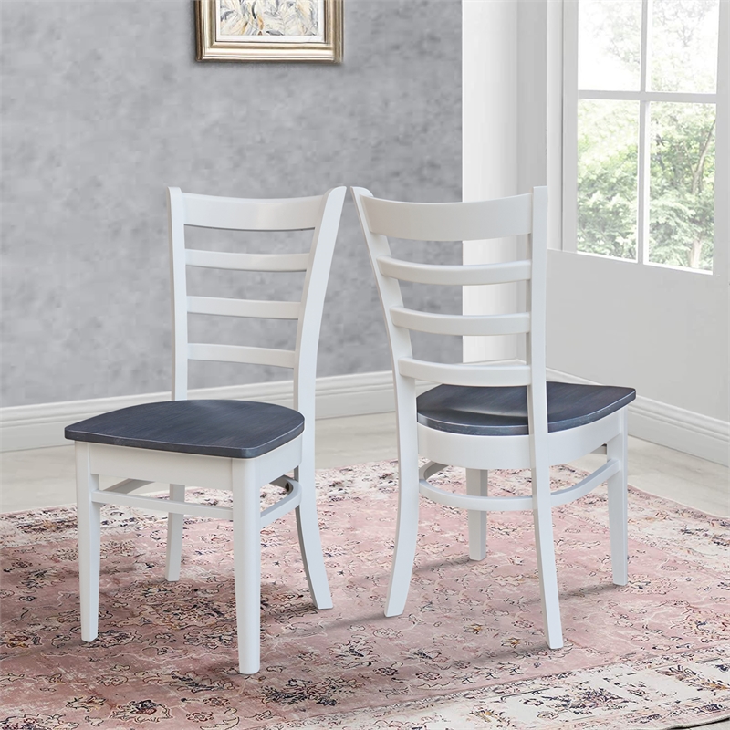 Emily Solid Wood Side Chair - Set of 2 Chairs in White/Heather Gray