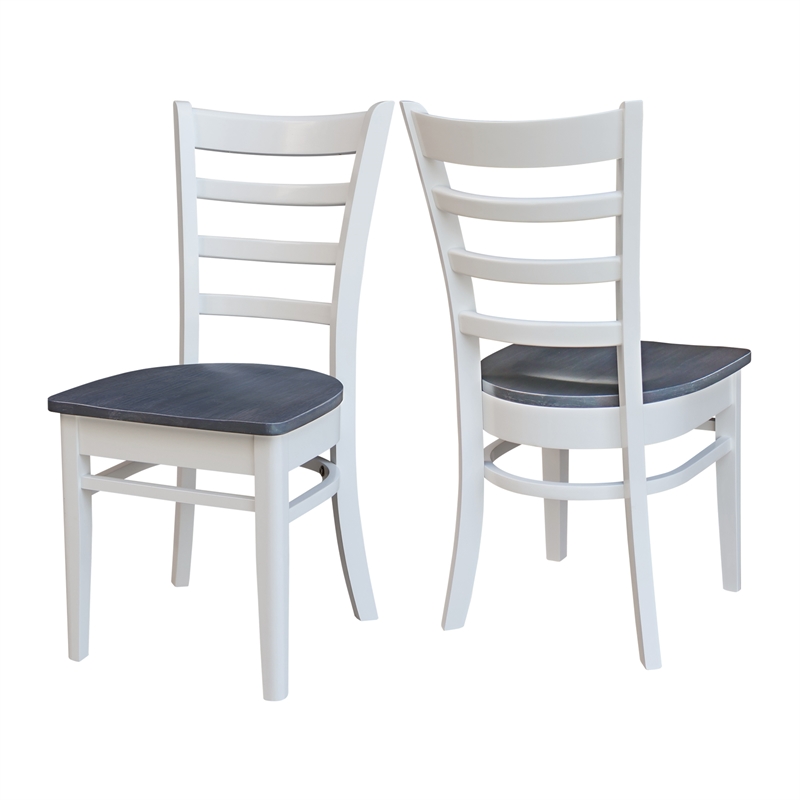 Emily Solid Wood Side Chair - Set of 2 Chairs in White/Heather Gray