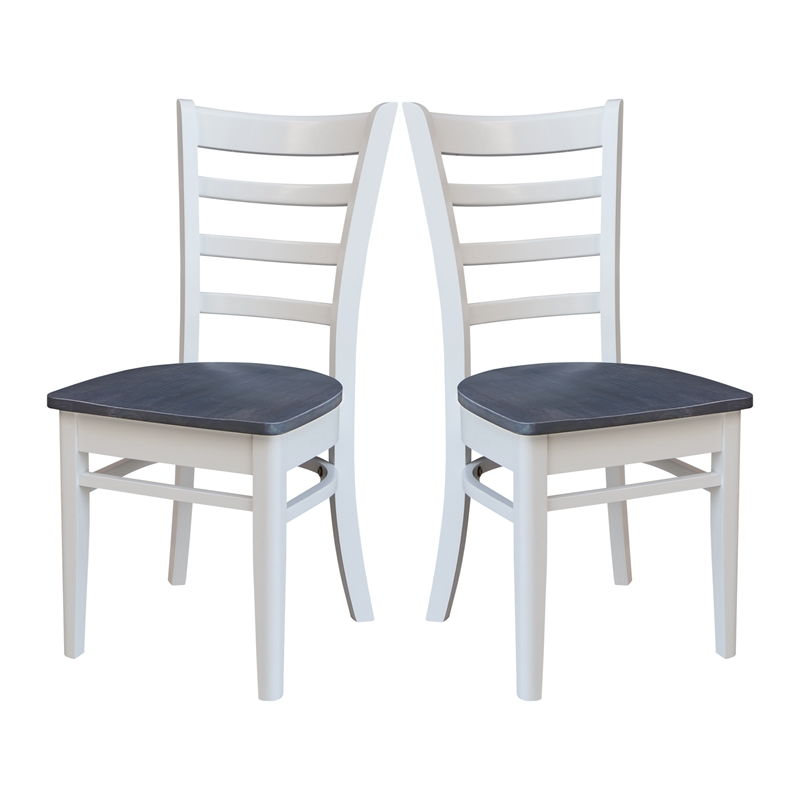 Emily Solid Wood Side Chair - Set of 2 Chairs in White/Heather Gray