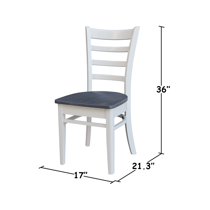 Emily Solid Wood Side Chair - Set of 2 Chairs in White/Heather Gray
