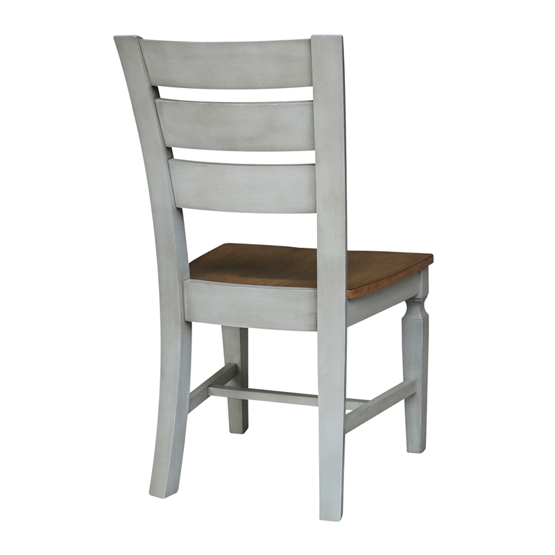 Vista Solid Wood Ladderback Chairs in Distressed Hickory/Stone - Set of 2