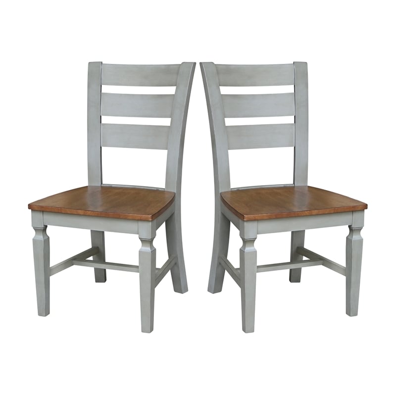Vista Solid Wood Ladderback Chairs in Distressed Hickory/Stone - Set of 2