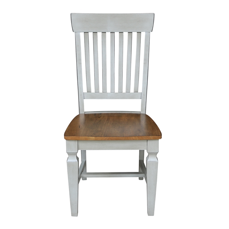 Vista Solid Wood Slat Back Chairs in Distressed Hickory/Stone - Set of 2