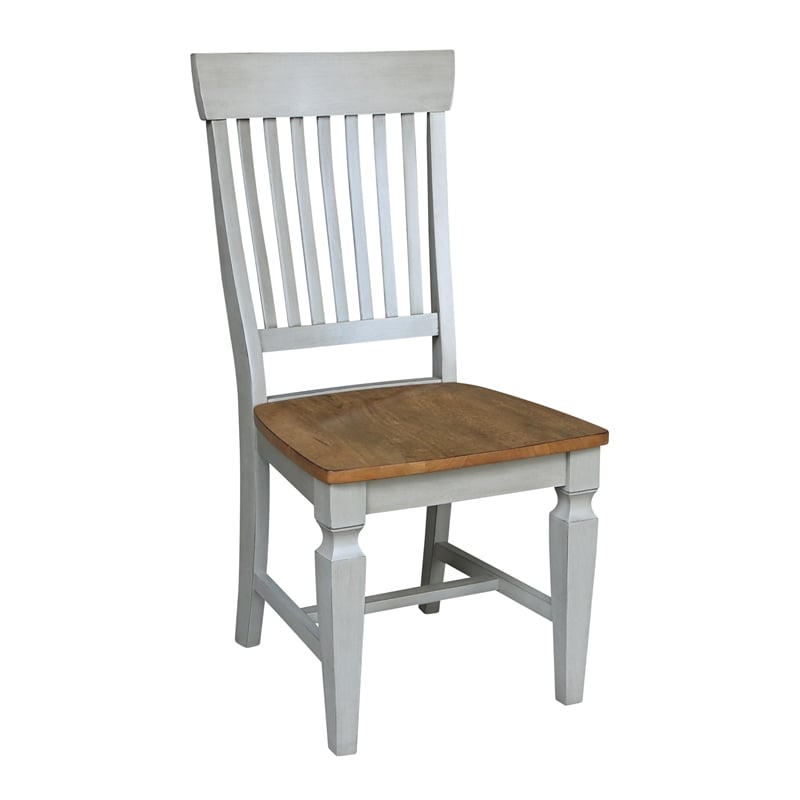 Vista Solid Wood Slat Back Chairs in Distressed Hickory/Stone - Set of 2