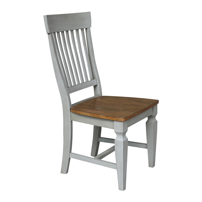 Vista Solid Wood Slat Back Chairs in Distressed Hickory/Stone - Set of 2