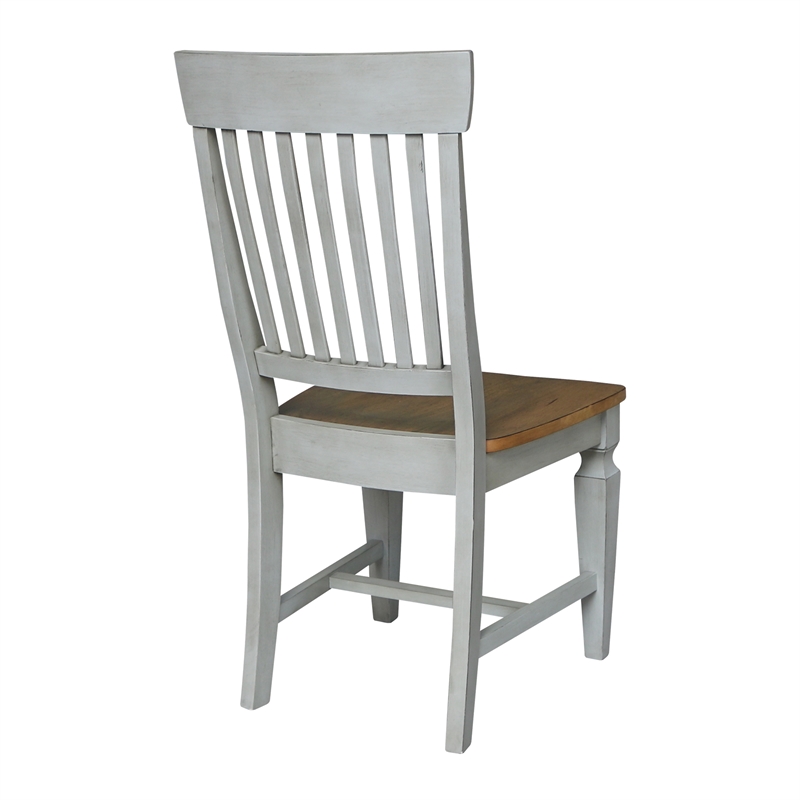 Vista Solid Wood Slat Back Chairs in Distressed Hickory/Stone - Set of 2