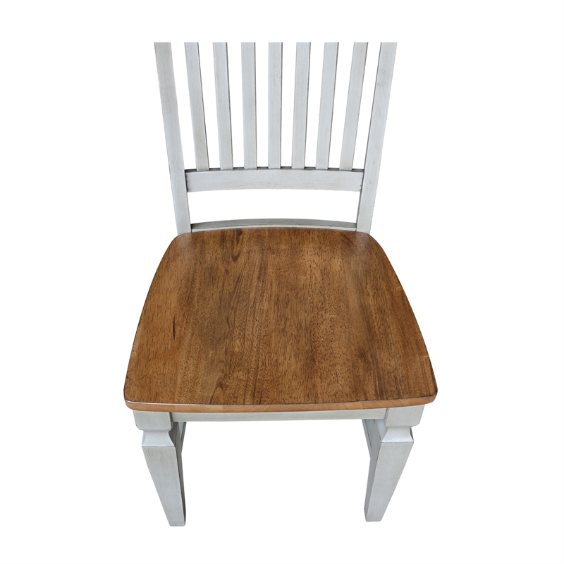 Vista Solid Wood Slat Back Chairs in Distressed Hickory/Stone - Set of 2