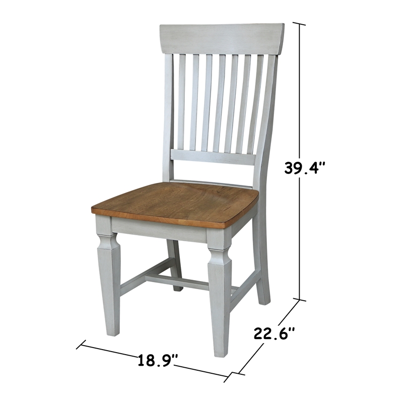 Vista Solid Wood Slat Back Chairs in Distressed Hickory/Stone - Set of 2