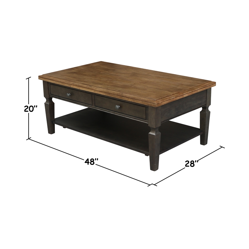 International Concepts Vista Solid Wood Coffee Table in Hickory/Washed Coal