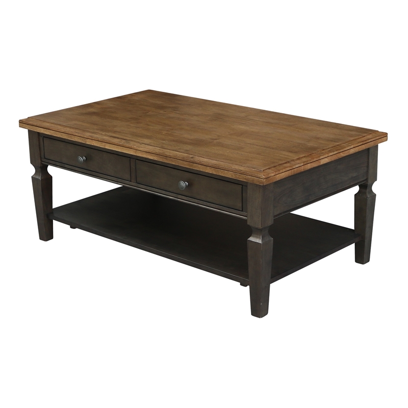 International Concepts Vista Solid Wood Coffee Table in Hickory/Washed Coal