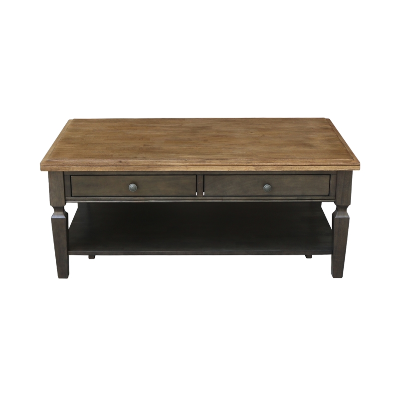 International Concepts Vista Solid Wood Coffee Table in Hickory/Washed Coal