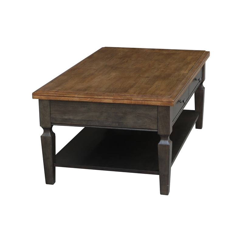 International Concepts Vista Solid Wood Coffee Table in Hickory/Washed Coal