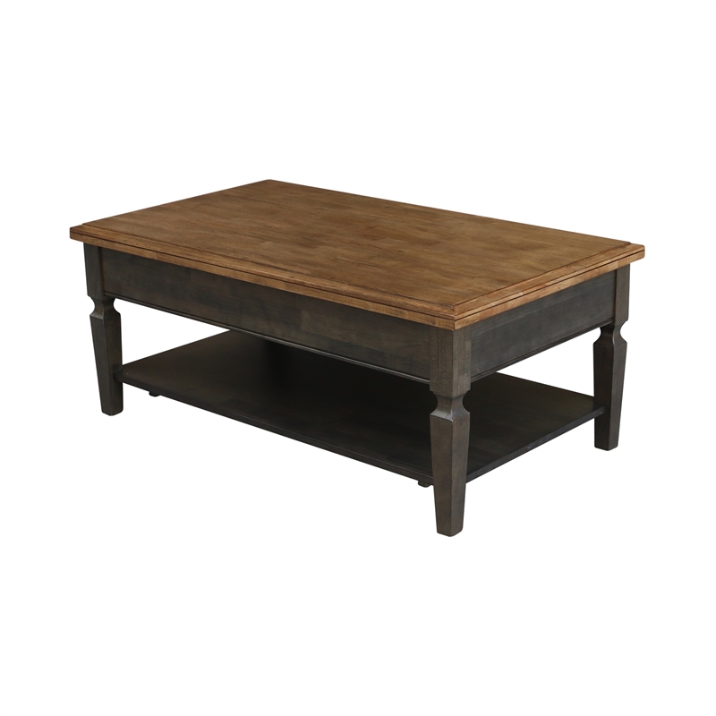 International Concepts Vista Solid Wood Coffee Table in Hickory/Washed Coal