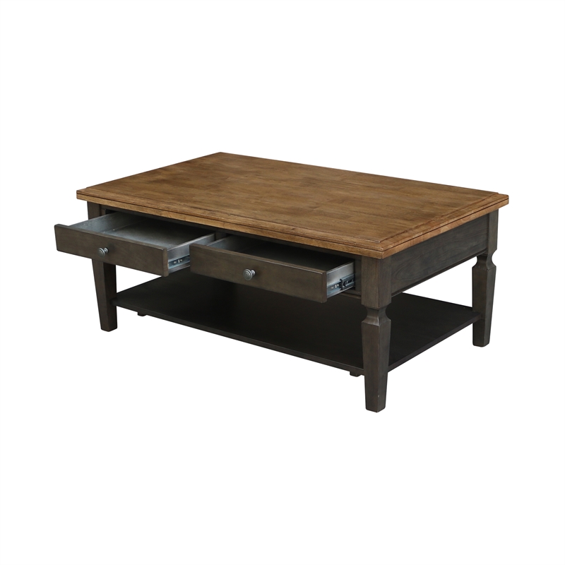 International Concepts Vista Solid Wood Coffee Table in Hickory/Washed Coal
