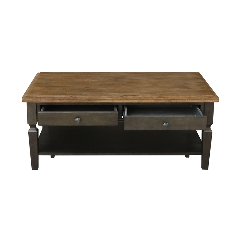 International Concepts Vista Solid Wood Coffee Table in Hickory/Washed Coal