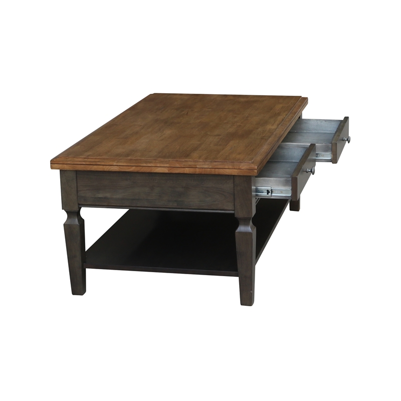 International Concepts Vista Solid Wood Coffee Table in Hickory/Washed Coal