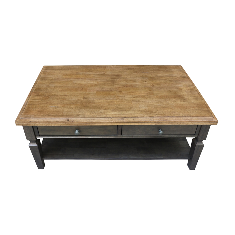 International Concepts Vista Solid Wood Coffee Table in Hickory/Washed Coal
