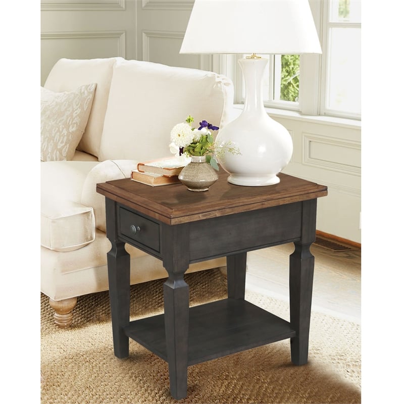 International Concepts Vista Solid Wood End Table in Hickory/Washed Coal