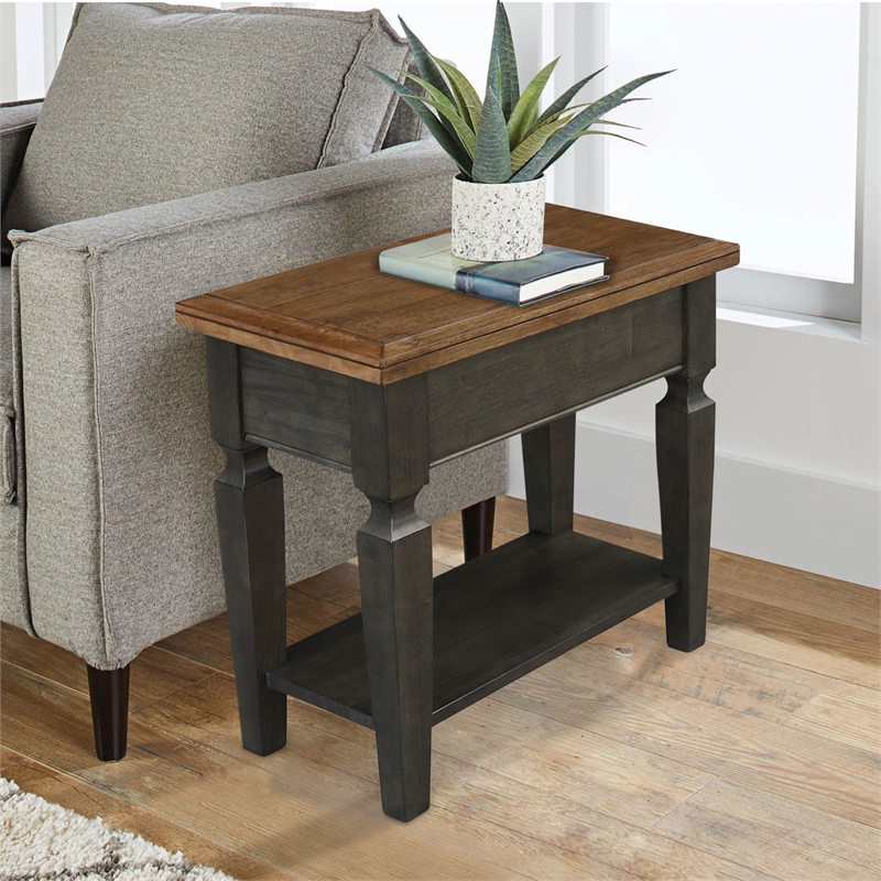 International Concepts Vista Solid Wood Side Table in Hickory/Washed Coal