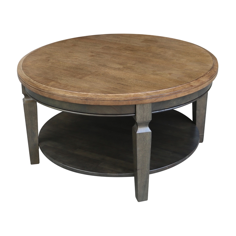 Vista Solid Wood Round Coffee Table in Hickory/Washed Coal