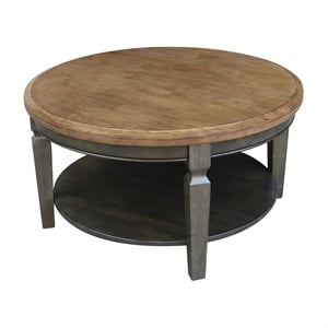 Vista Solid Wood Round Coffee Table in Hickory/Washed Coal