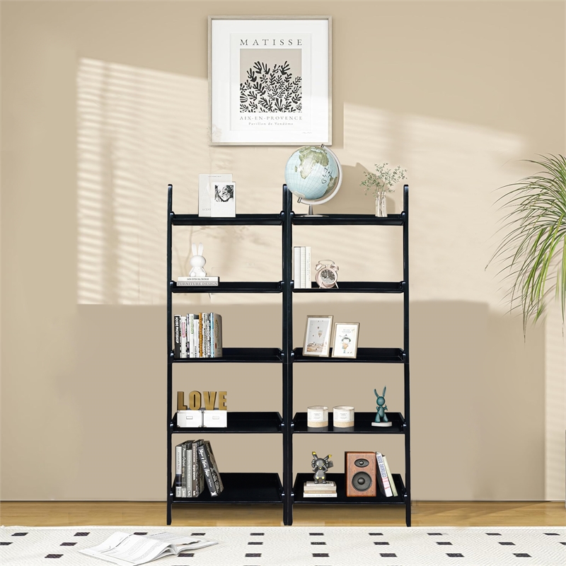 Lean To Shelf Units With 5 Shelves in Black - Set of 2 Pieces