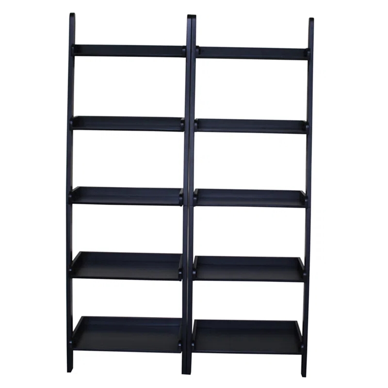 Lean To Shelf Units With 5 Shelves in Black - Set of 2 Pieces